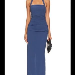 Lioness Navy Strapless Ruched Maxi Dress